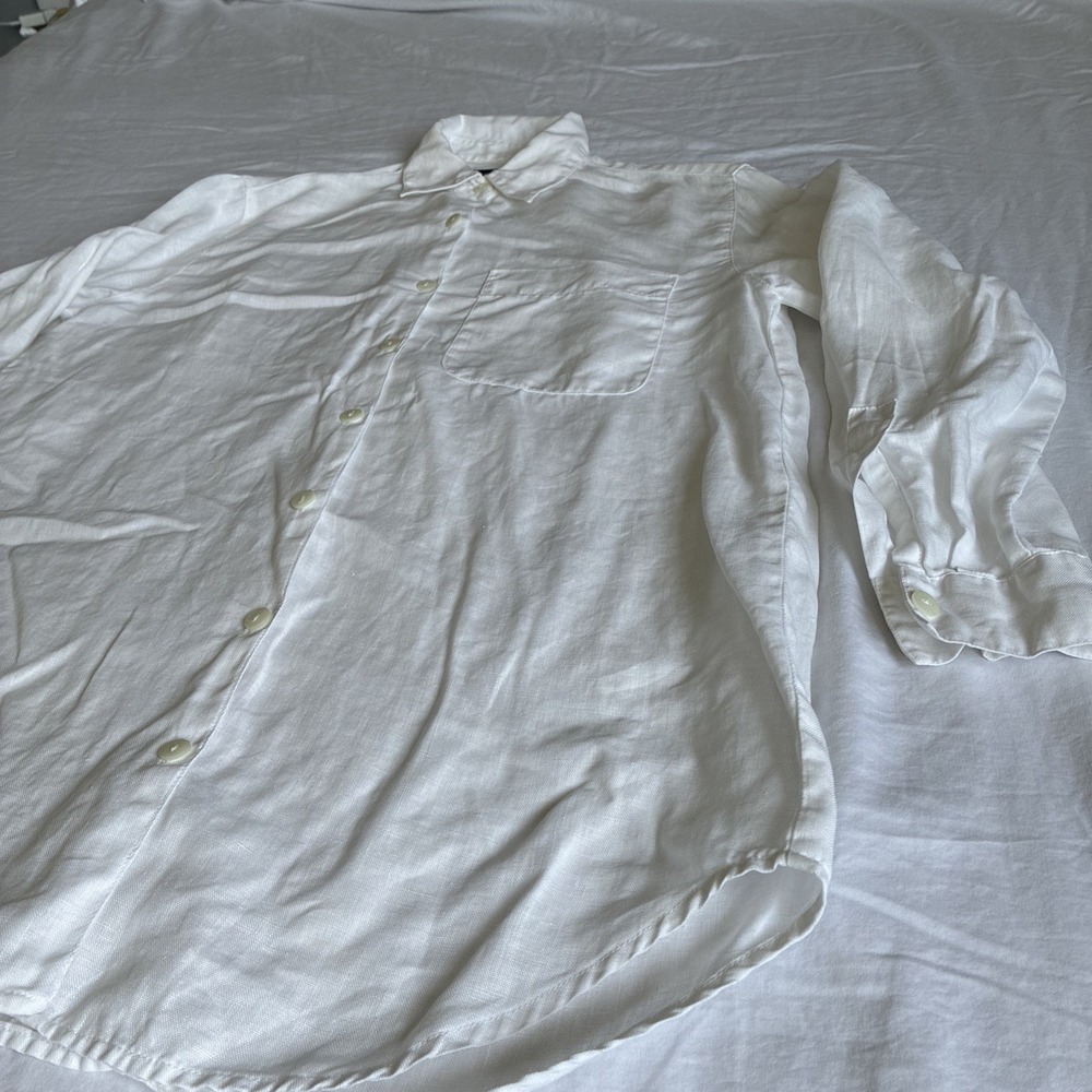 VTG Liz Claiborne Lizsport White 100% Linen Button Up Long‎ Sleeve Blouse Size S - Picture 3 of 13
